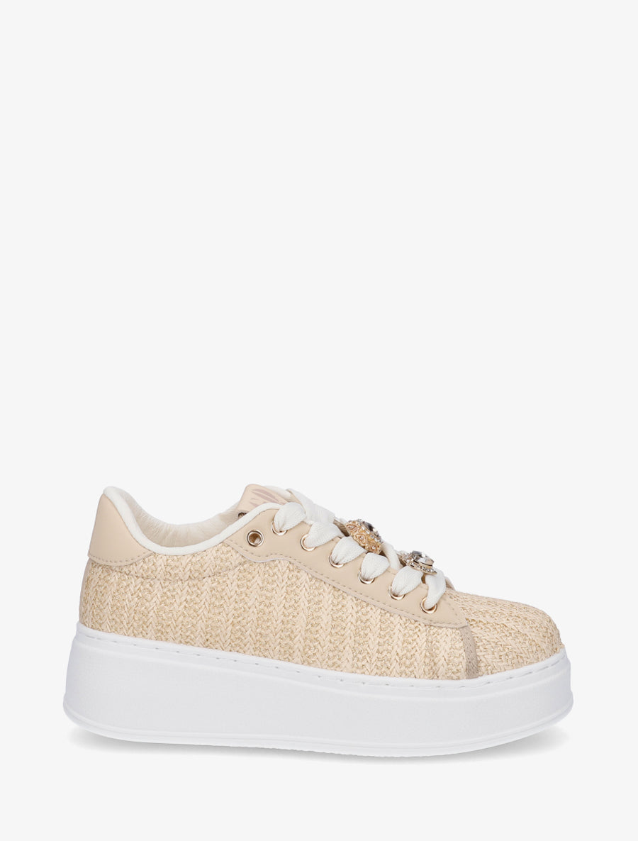 Sneakers en jute tressée à détail irisé - Taupe - 1
