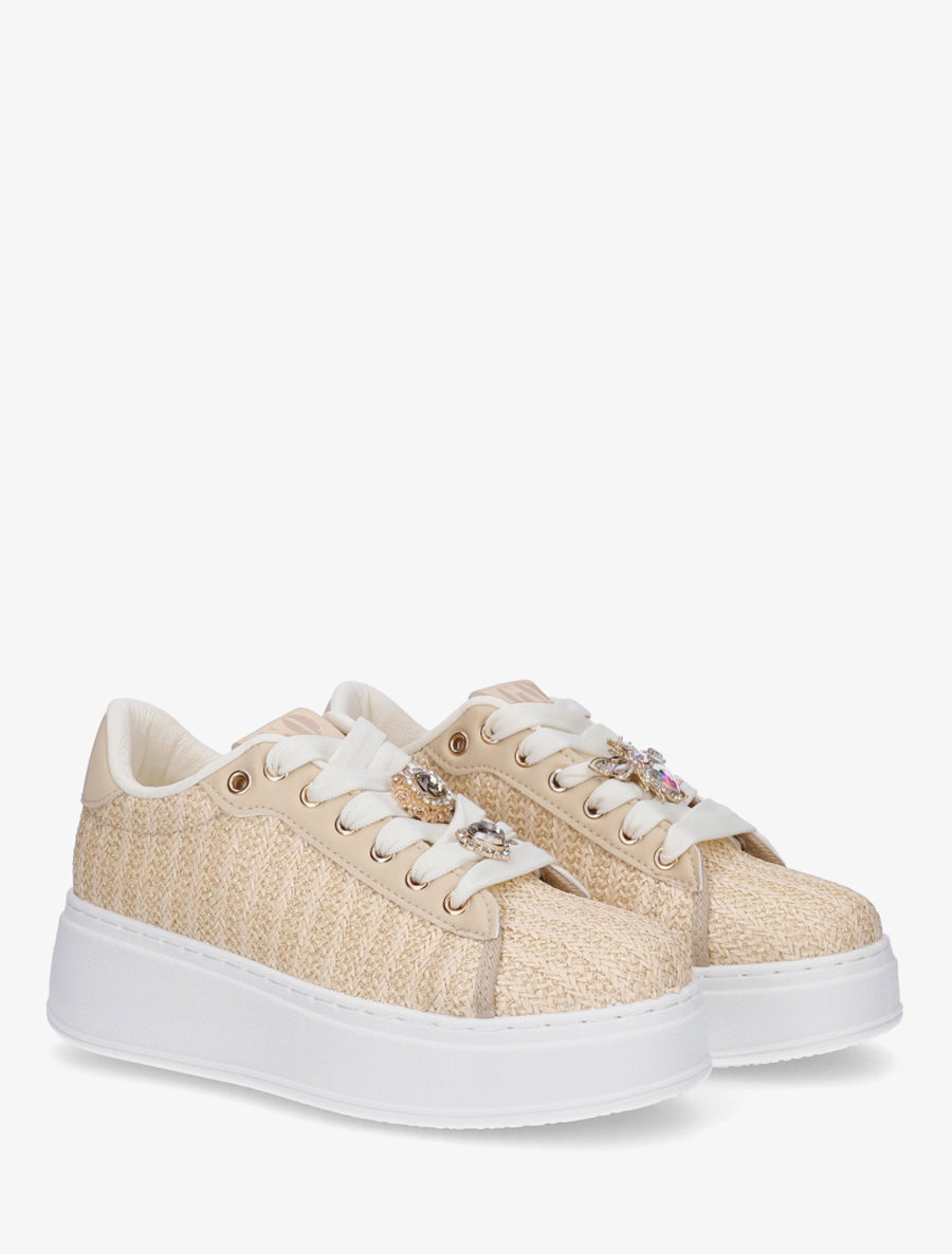 Sneakers en jute tressée à détail irisé - Taupe - 4