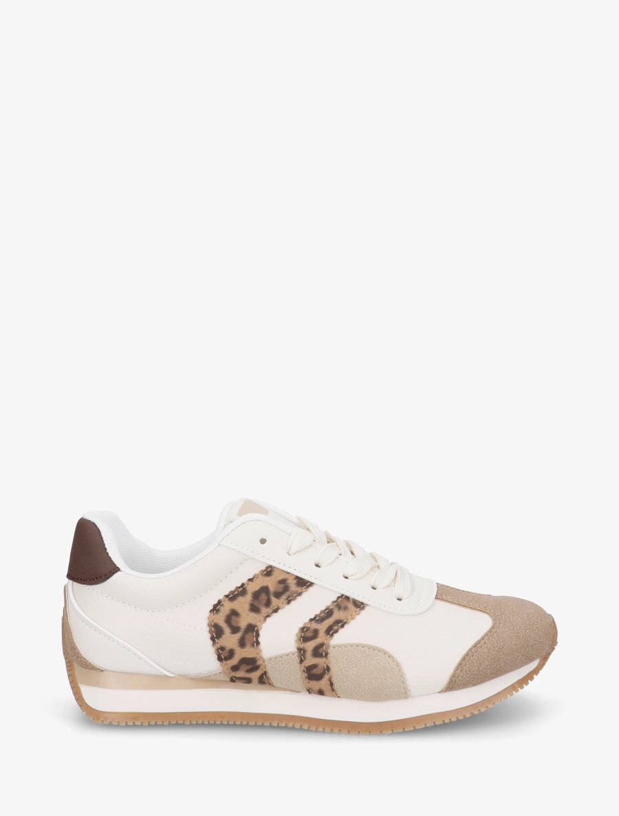 Sneakers à contrefort contrastant et double lacets - Beige - 1
