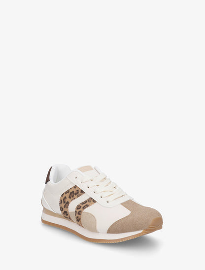 Sneakers à contrefort contrastant et double lacets - Beige - 2