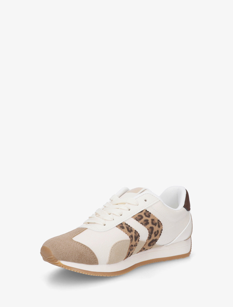 Sneakers à contrefort contrastant et double lacets - Beige - 3