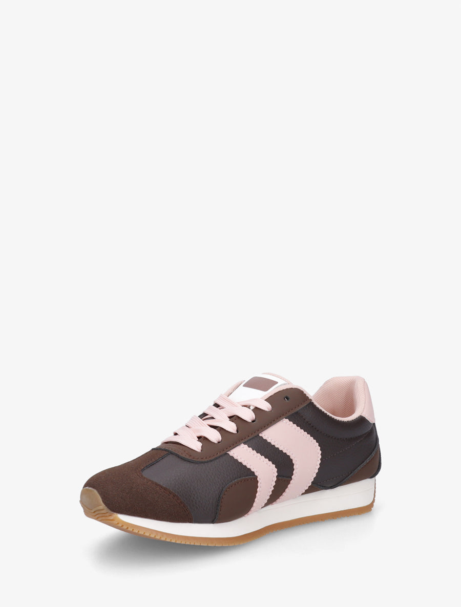 Sneakers à contrefort contrastant et double lacets - Marron - 3
