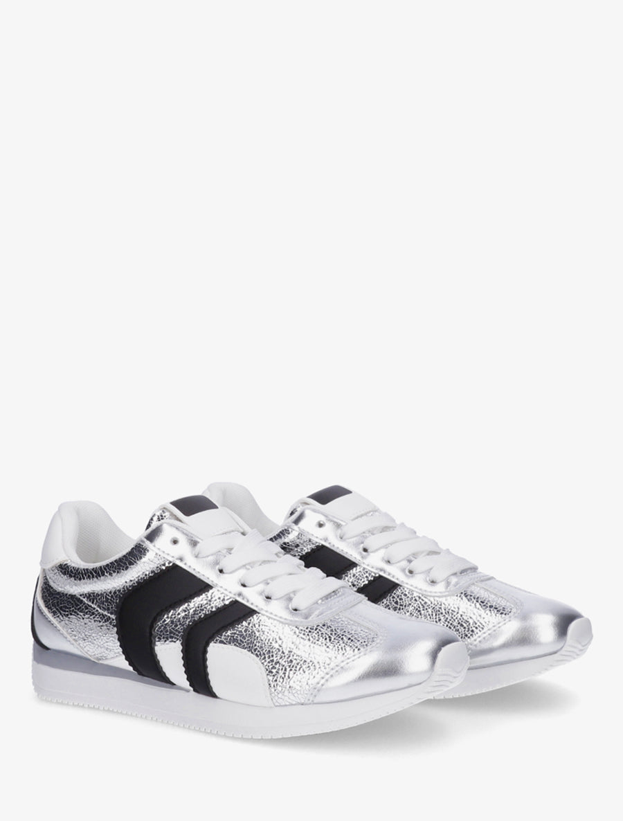 Sneakers à contrefort contrastant et double lacets - Argent - 4