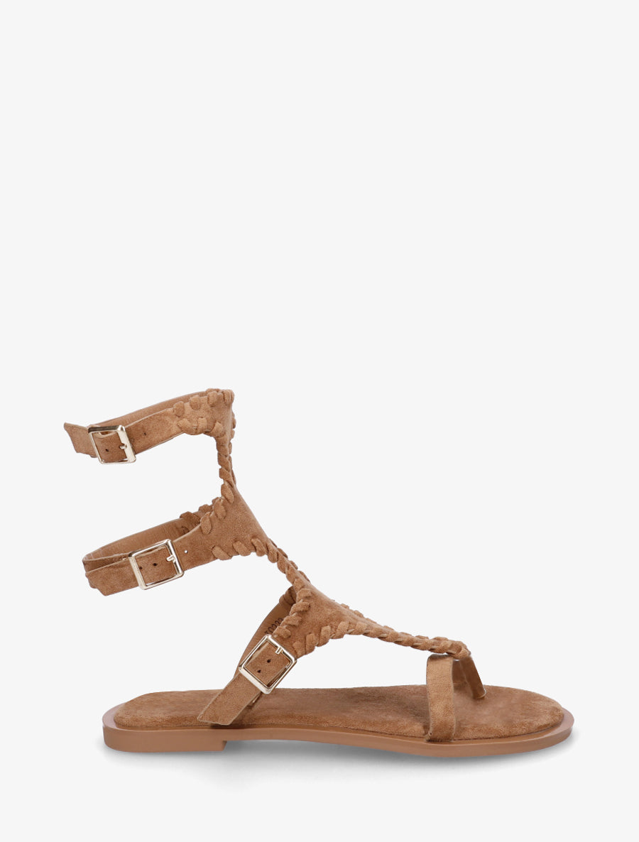 Sandales plates montantes à entre-doigt - Camel - 1