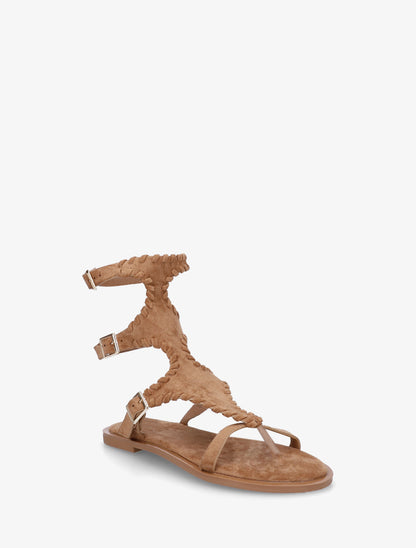 Sandales plates montantes à entre-doigt - Camel - 2