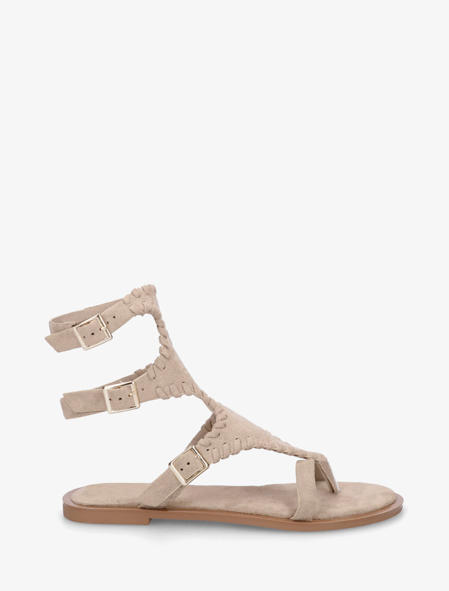 Sandales plates montantes à entre-doigt - Taupe - 1