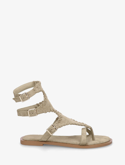 Sandales plates montantes à entre-doigt - Kaki - 1