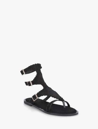 Sandales plates montantes à entre-doigt - Noir - 2