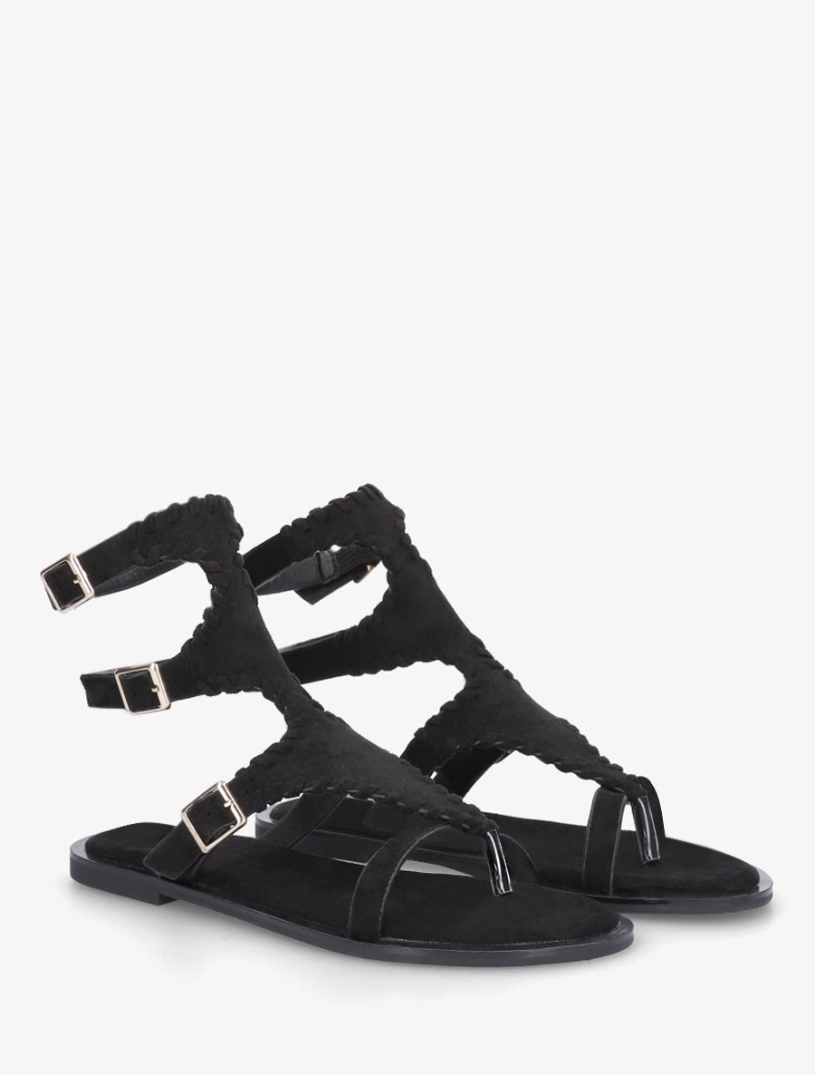 Sandales plates montantes à entre-doigt - Noir - 4