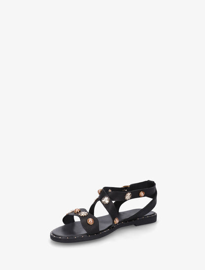 Nu-pieds strassés à semelle plate cloutée - Noir - 3