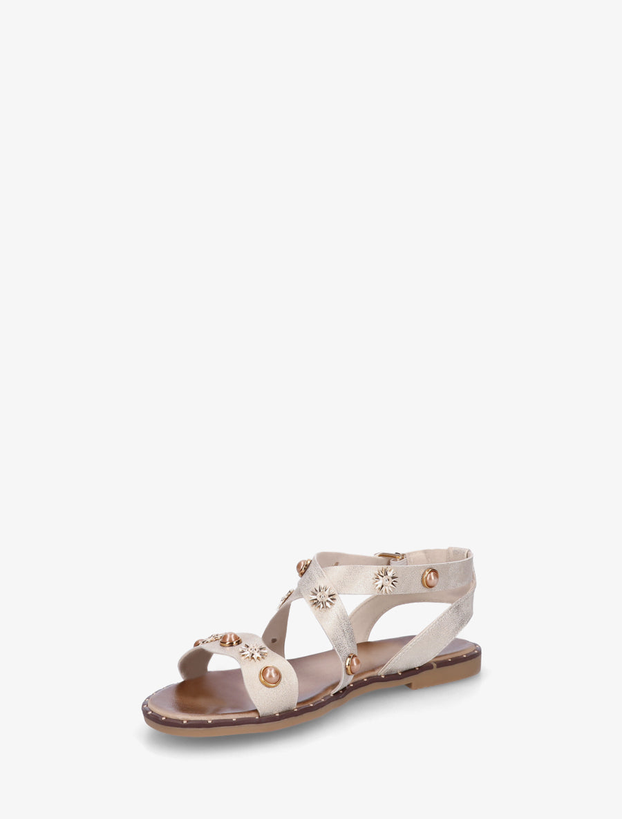 Nu-pieds strassés à semelle plate cloutée - Beige - 3