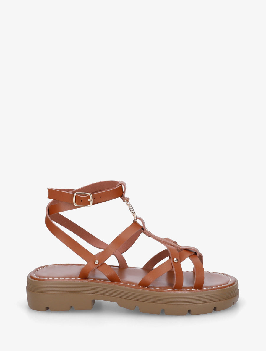 Sandales plates à brides croisées - Camel - 1