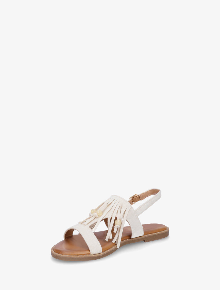 Nu-pieds en suédine à franges et perles - Beige - 3