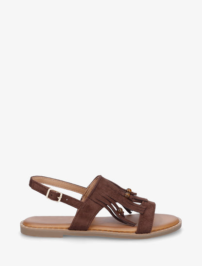 Nu-pieds en suédine à franges et perles - Marron - 1