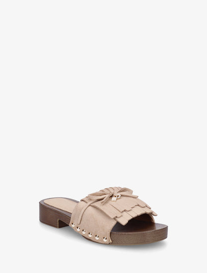 Claquettes en suédine à franges - Taupe - 2