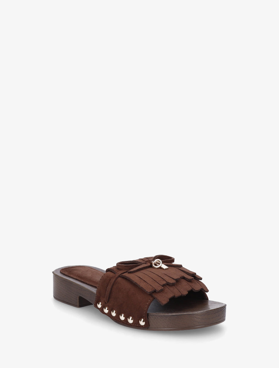 Claquettes en suédine à franges - Marron - 2