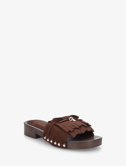 Claquettes en suédine à franges - Marron - 2