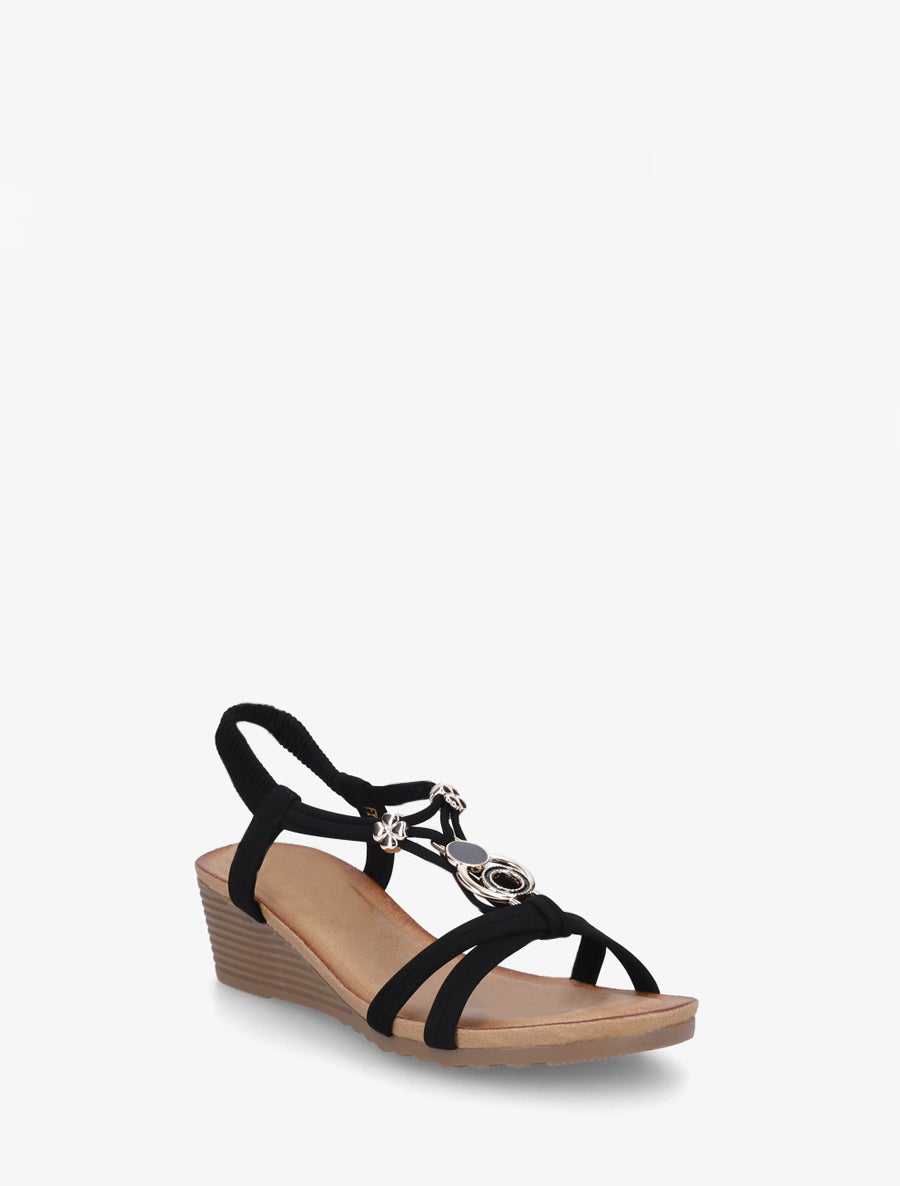Sandales compensées à bijoux métalliques - Noir - 2