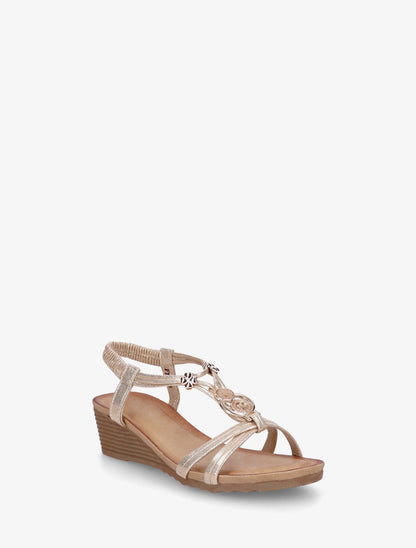 Sandales compensées à bijoux métalliques - Or - 2