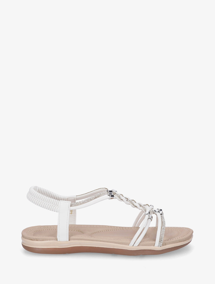 Nu-pieds à brides tressées et strassées - Blanc - 1