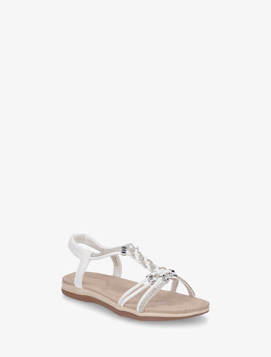 Nu-pieds à brides tressées et strassées - Blanc - 2
