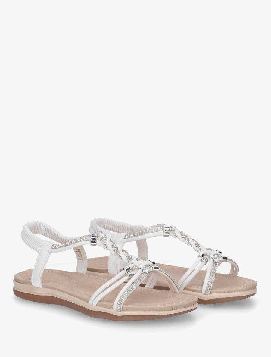 Nu-pieds à brides tressées et strassées - Blanc - 4
