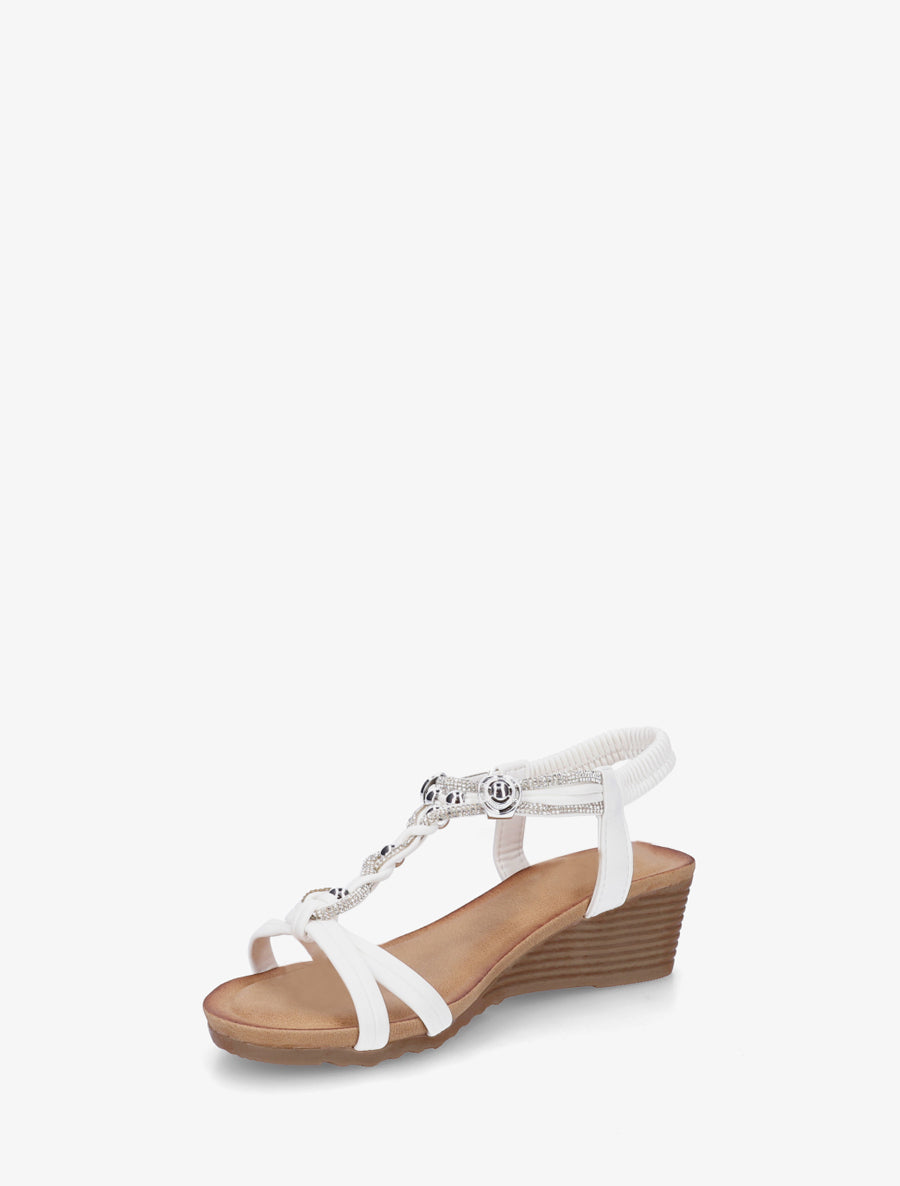 Sandales élastiquées à bijoux et strass - Blanc - 3