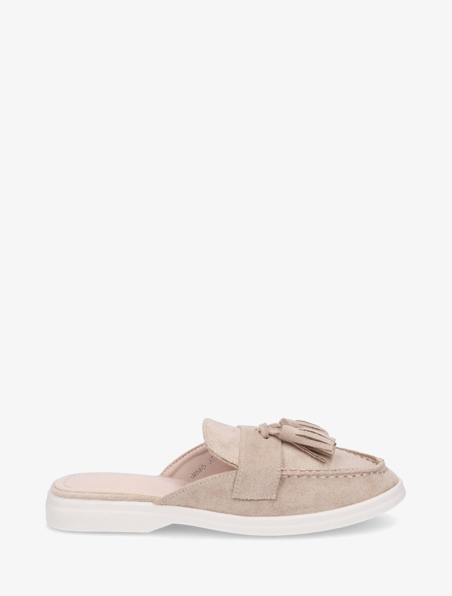 Mules style mocassin à pampilles - Taupe - 1
