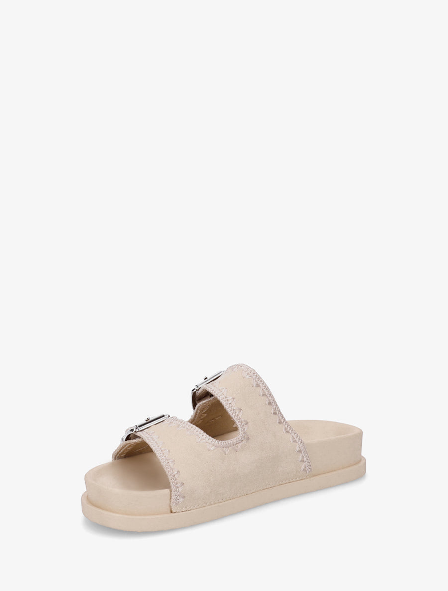 Claquettes à double boucles en suédine et broderies - Beige - 3