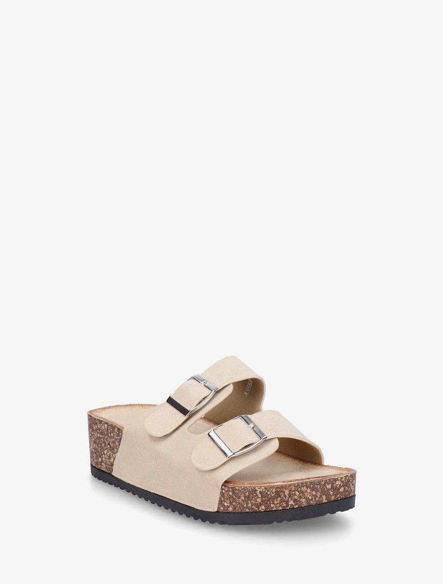Claquettes en suédine à semelle effet liège - Beige - 2