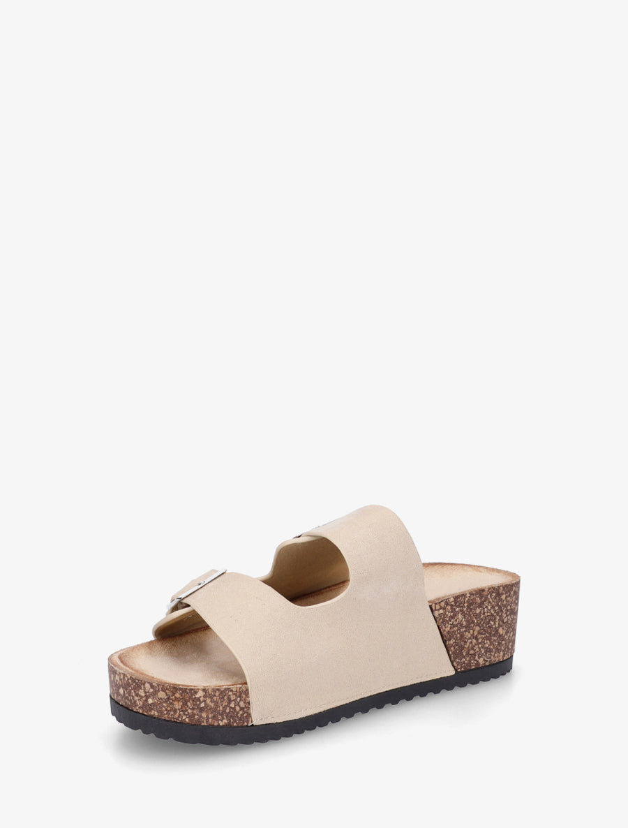 Claquettes en suédine à semelle effet liège - Beige - 3