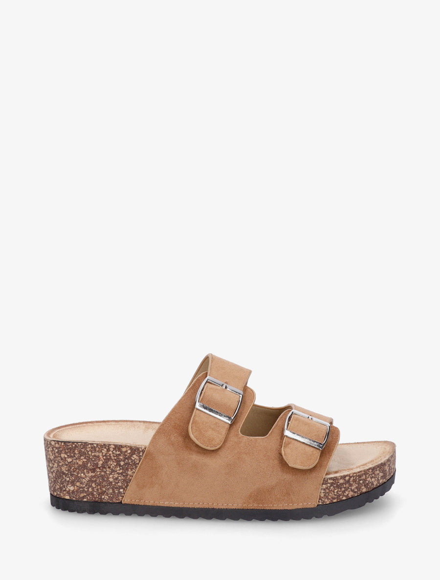 Claquettes en suédine à semelle effet liège - Camel - 1