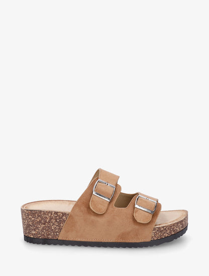 Claquettes en suédine à semelle effet liège - Camel - 1