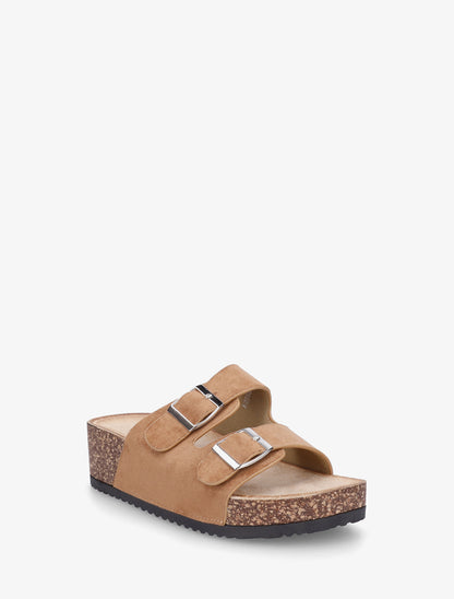 Claquettes en suédine à semelle effet liège - Camel - 2