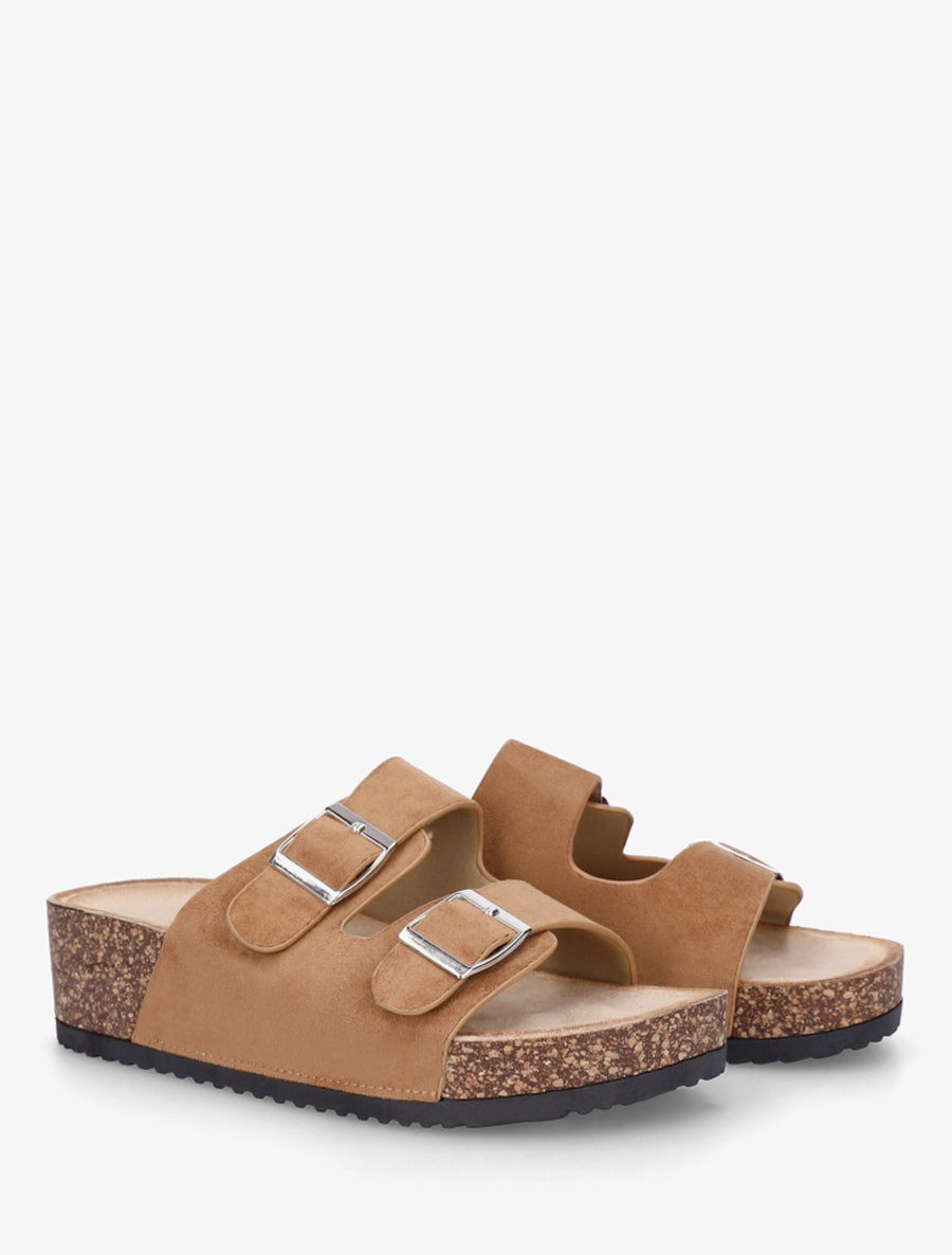 Claquettes en suédine à semelle effet liège - Camel - 4