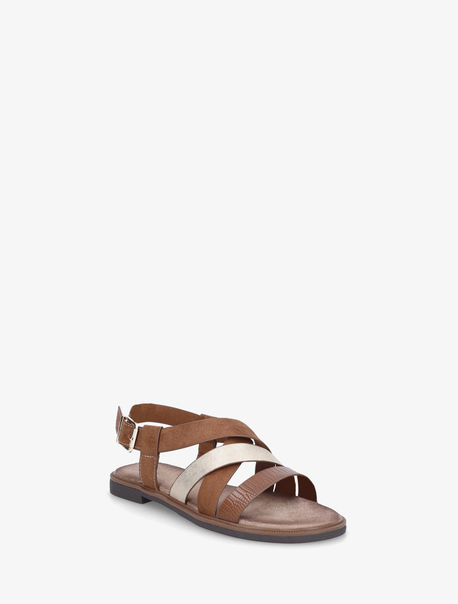 Sandales à brides croisées et irisées en suédine - Marron - 2