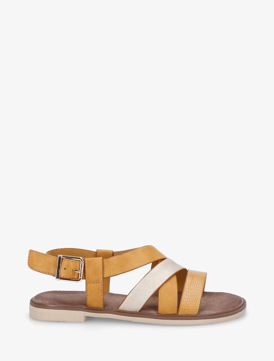 Sandales à brides croisées et irisées en simili - Jaune moutarde - 1