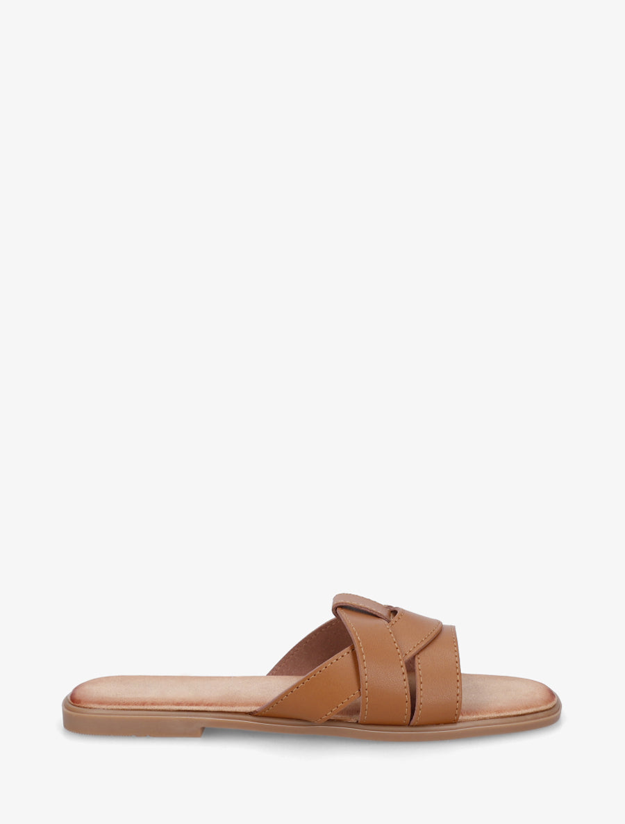 Mules plates à bride effet croisé - Camel - 1