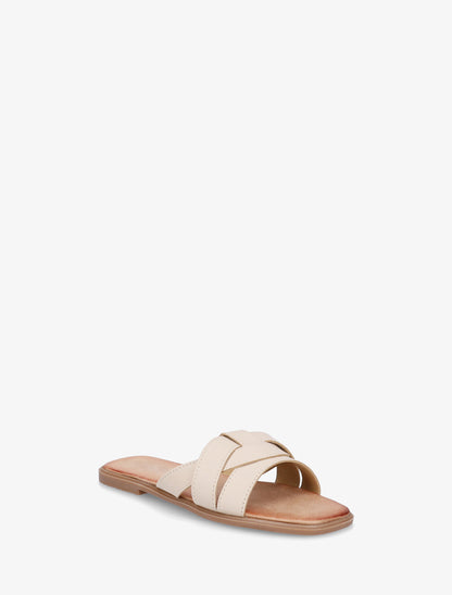 Mules plates à bride effet croisé - Beige - 2