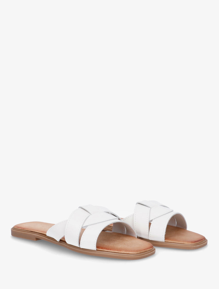 Mules plates à bride effet croisé - Blanc - 4