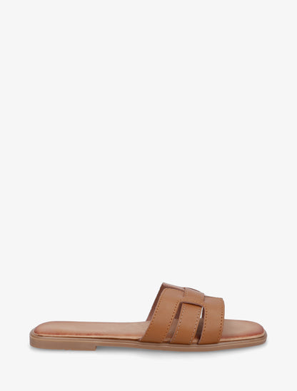 Mules plates à bride effet tressé - Camel - 1