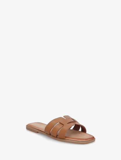 Mules plates à bride effet tressé - Camel - 2