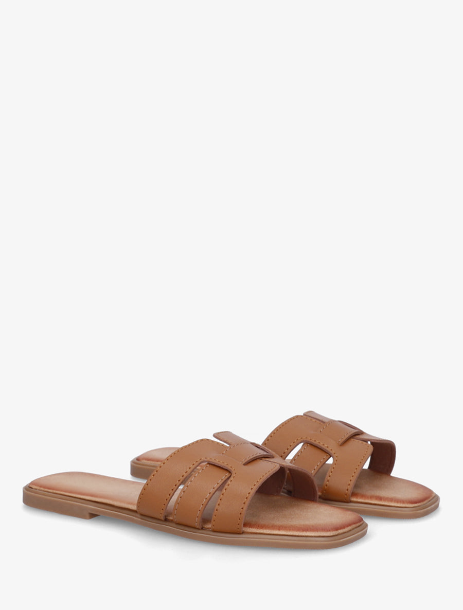 Mules plates à bride effet tressé - Camel - 4