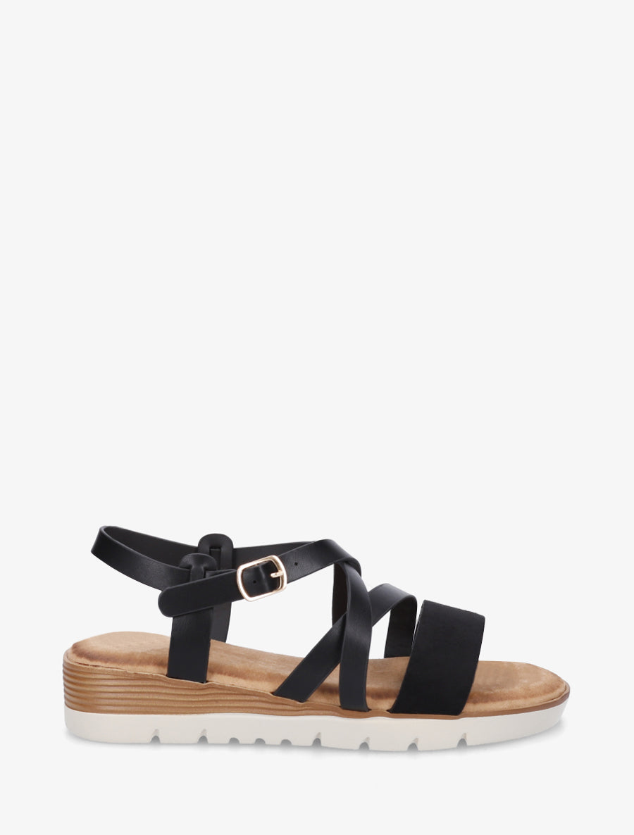 Sandales en simili à bride en suédine - Noir - 1