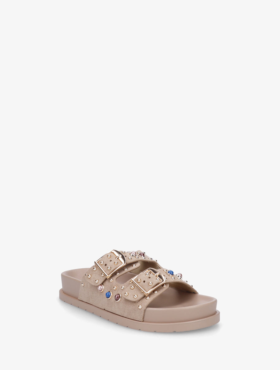 Claquettes en suédine à perles et clous - Taupe - 2