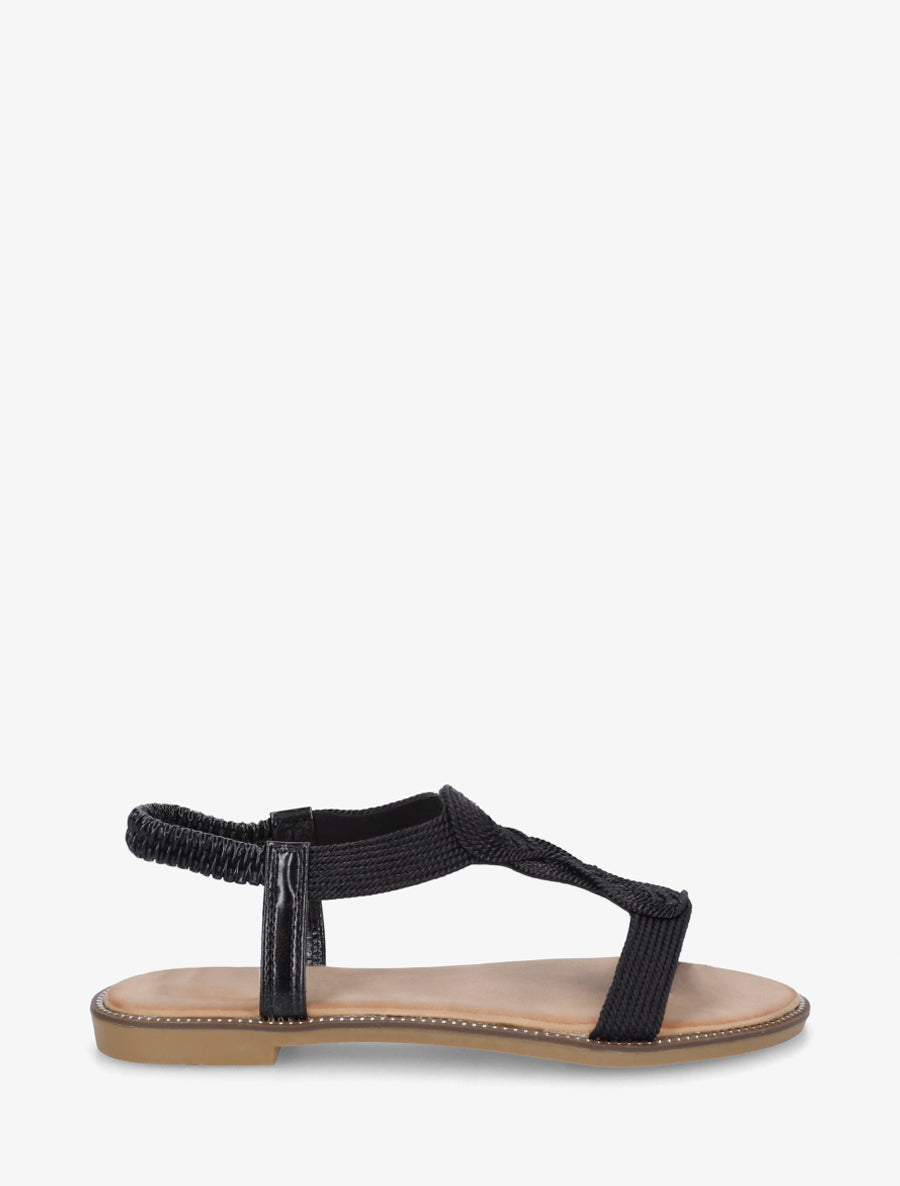 Nu-pieds tressés à cheville élastiquée - Noir - 1