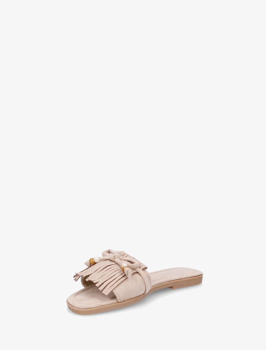 Mules en suédine à frange et noeud - Taupe - 3