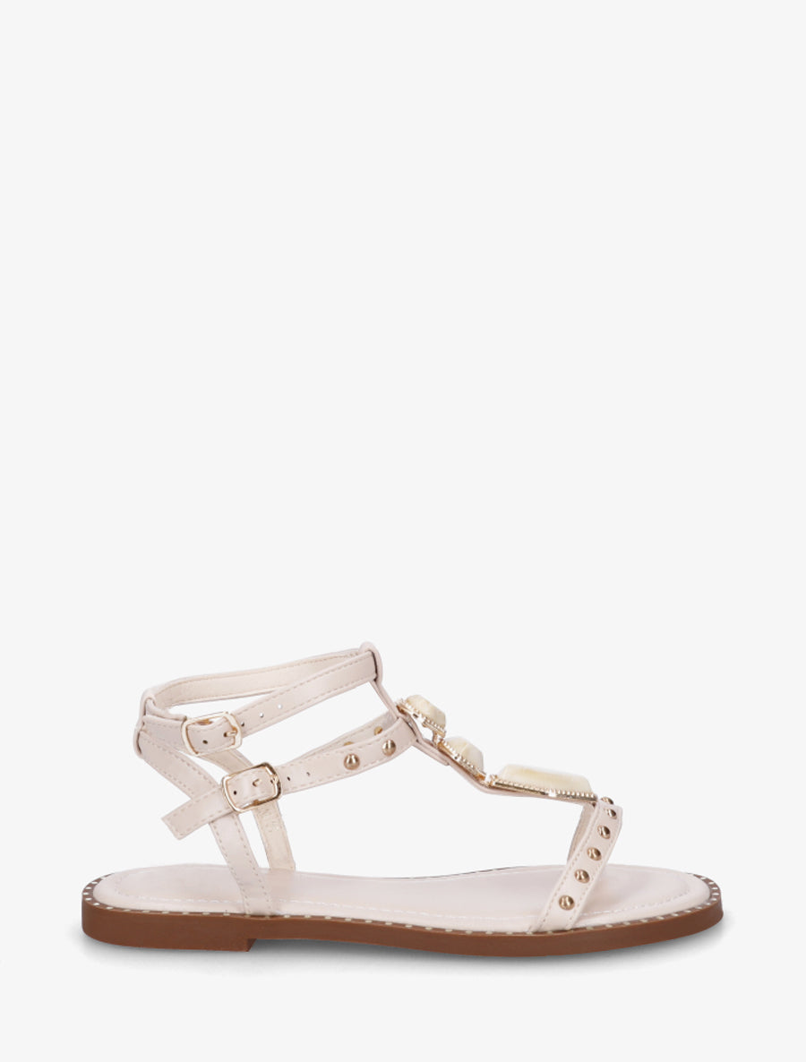 Nu-pieds en simili à empiècement pierres - Beige - 1