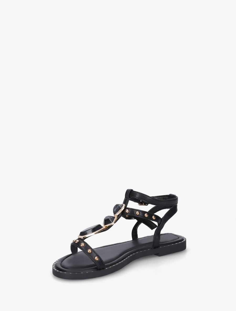 Nu-pieds en simili à empiècement pierres - Noir - 3