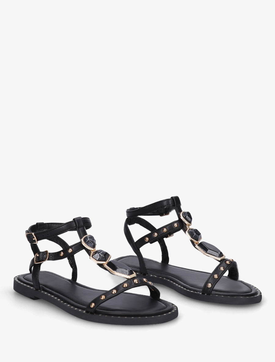 Nu-pieds en simili à empiècement pierres - Noir - 4